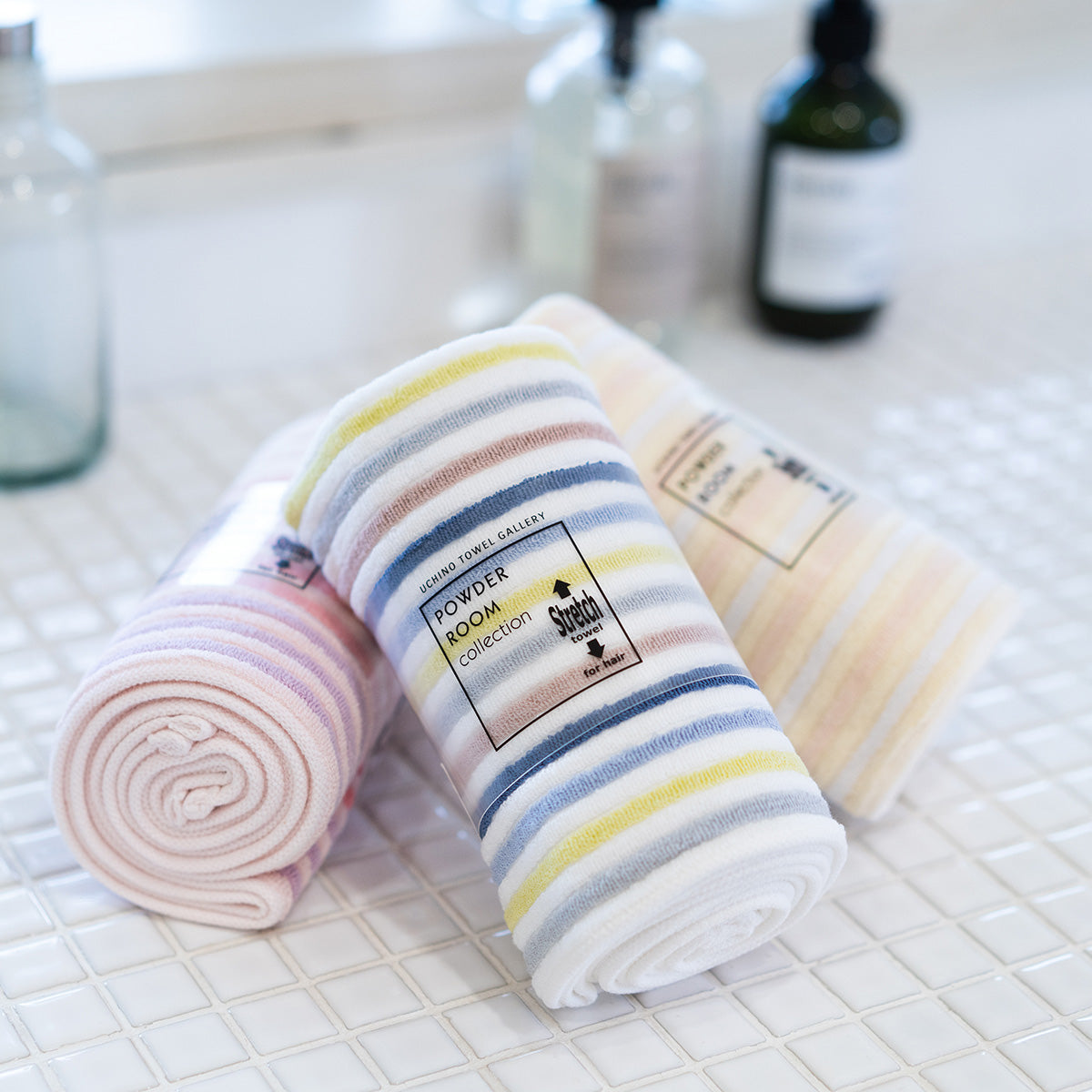 Stretch Color Stripe hair towel in Blue