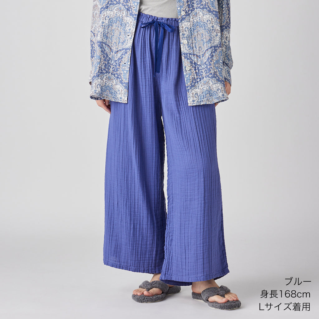Crepe Gauze wide pants in Blue