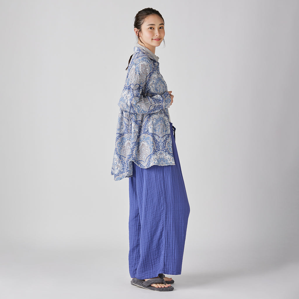 Crepe Gauze wide pants in Blue