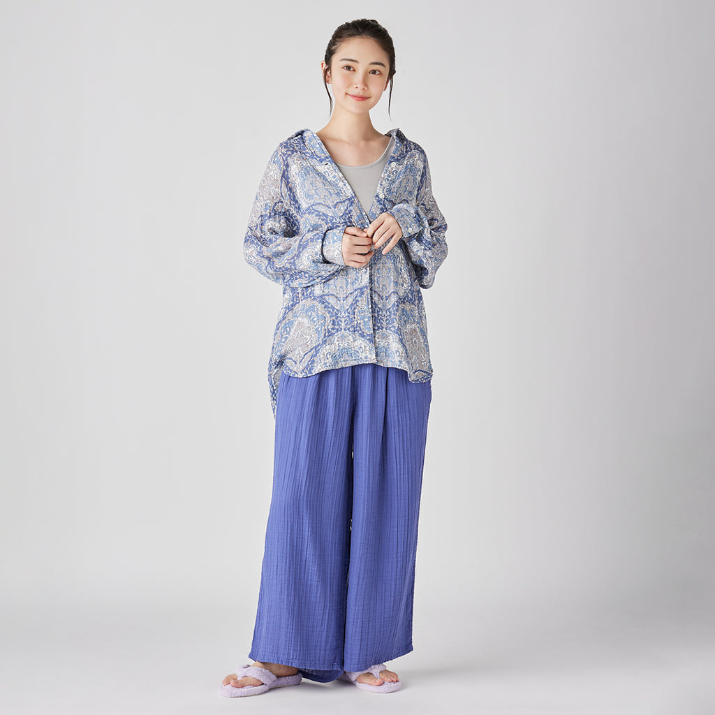 Crepe Gauze wide pants in Blue