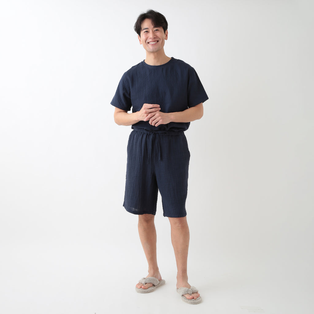 Crepe Gauze half pants in Dark Blue
