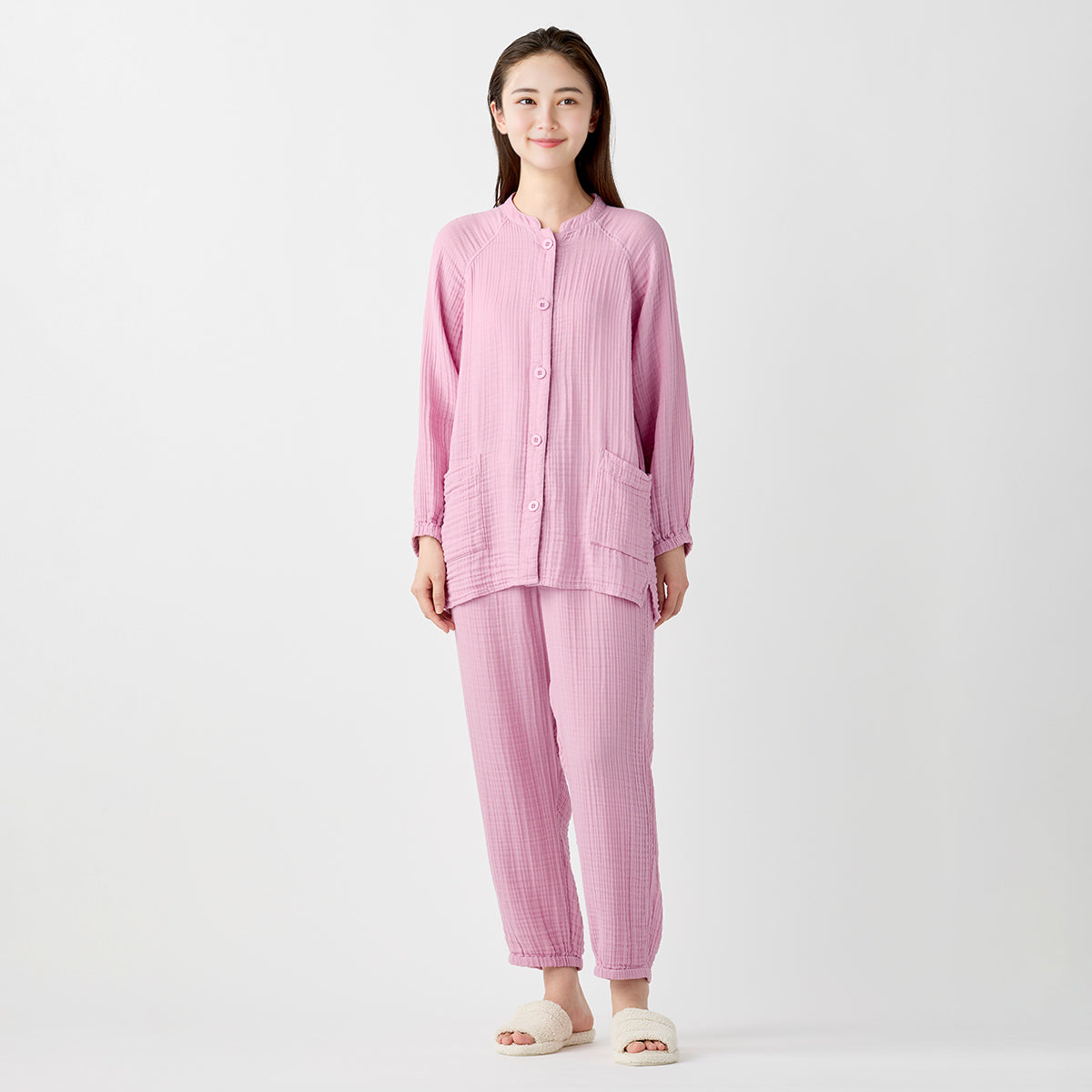 Crepe Gauze room wear in Pink