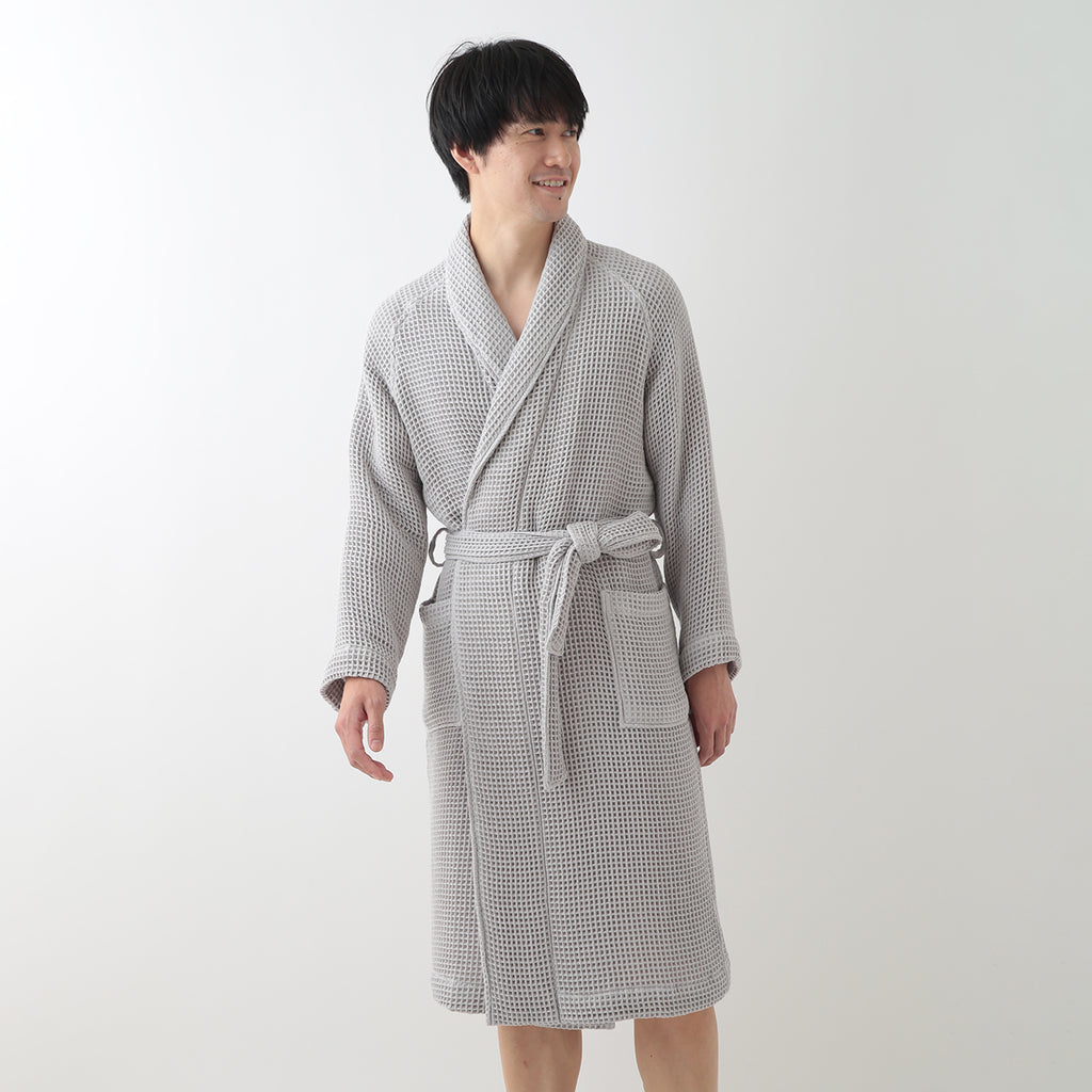 Waffle Shawl Collar bath robe in Grey