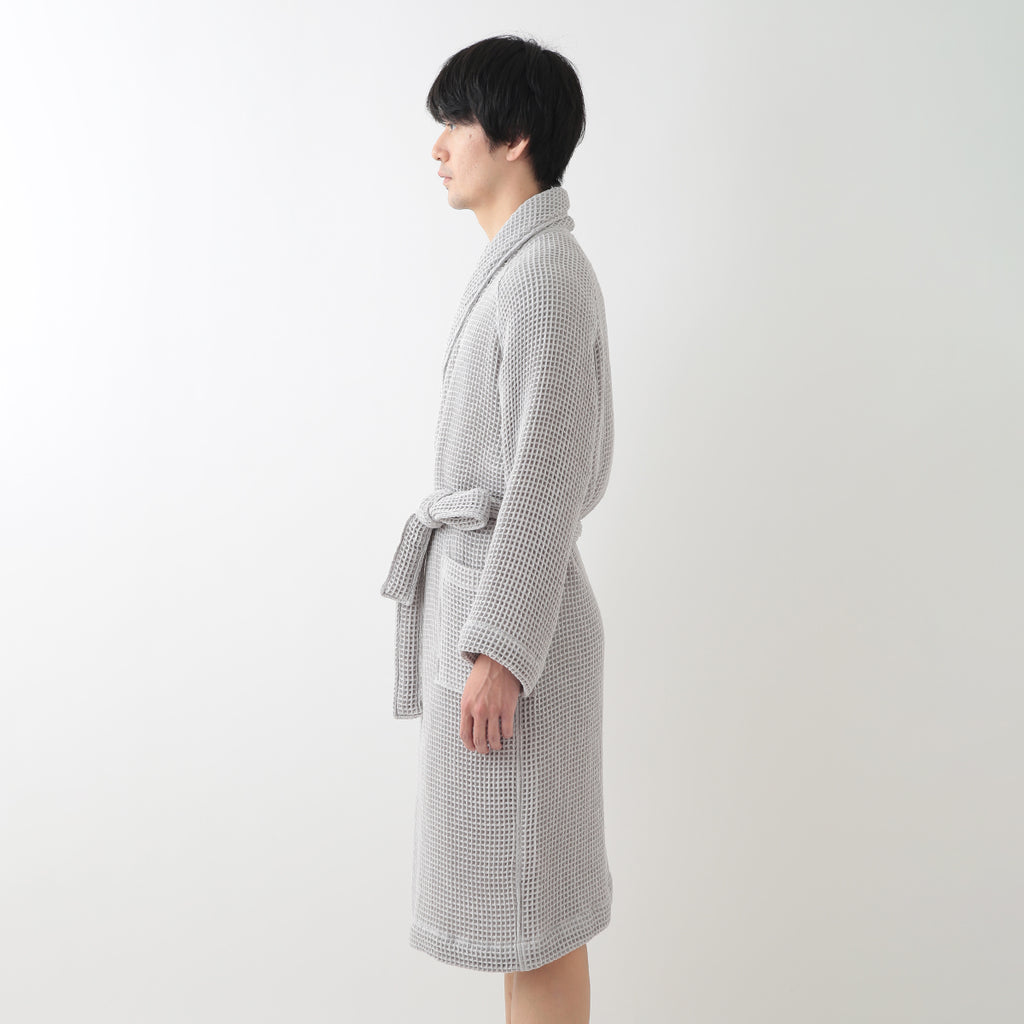 Waffle Shawl Collar bath robe in Grey
