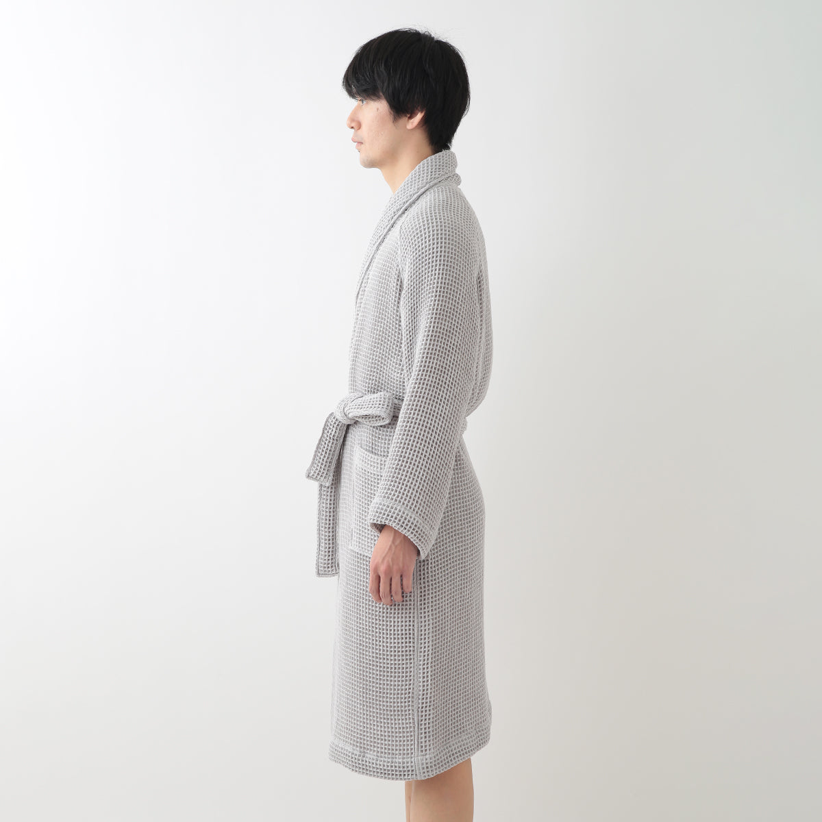 Waffle Shawl Collar bath robe in Grey