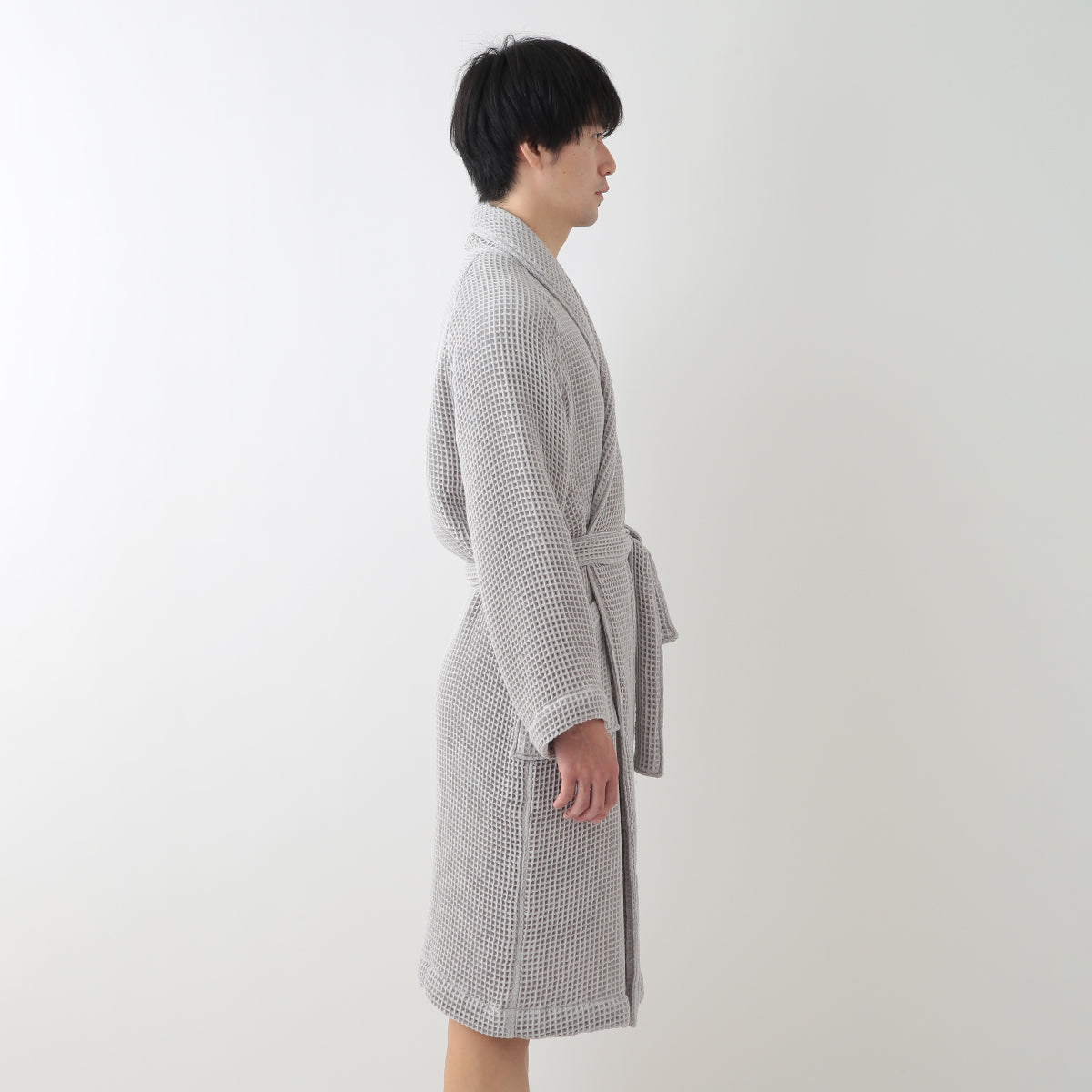 Waffle Shawl Collar bath robe in Grey