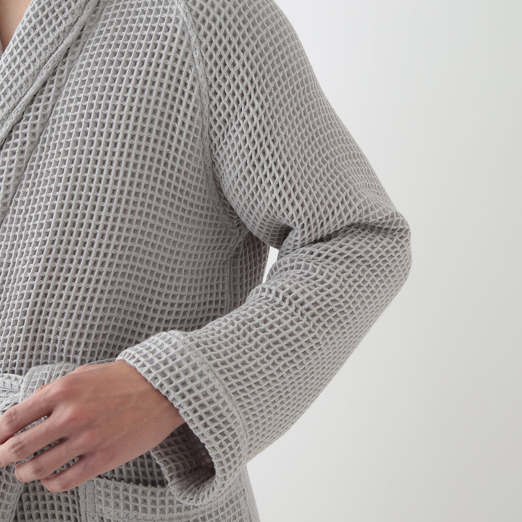 Waffle Shawl Collar bath robe in Grey