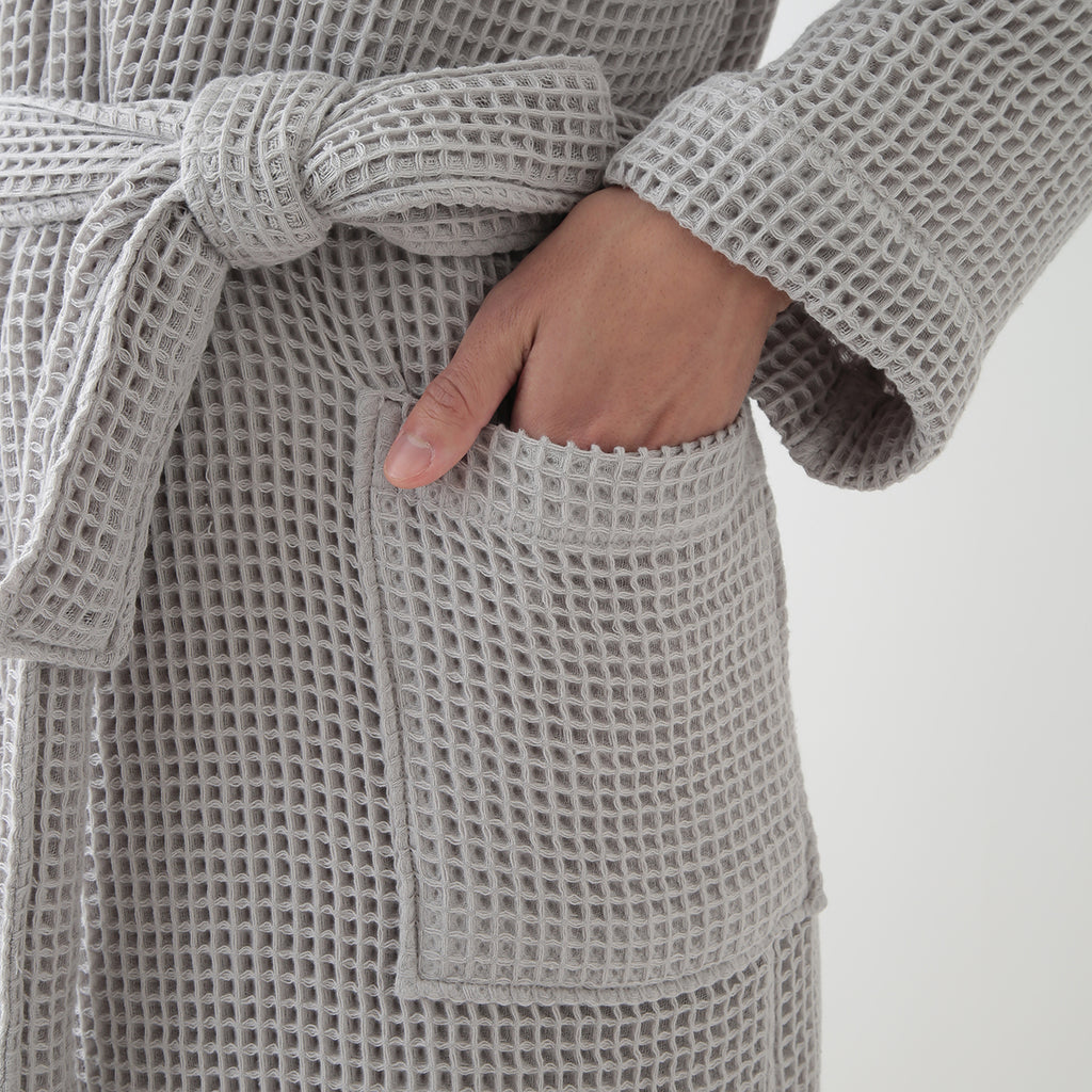 Waffle Shawl Collar bath robe in Grey