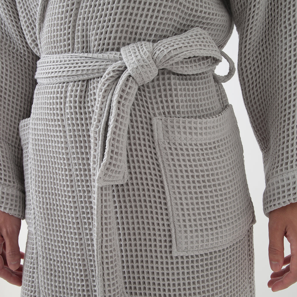 Waffle Shawl Collar bath robe in Grey