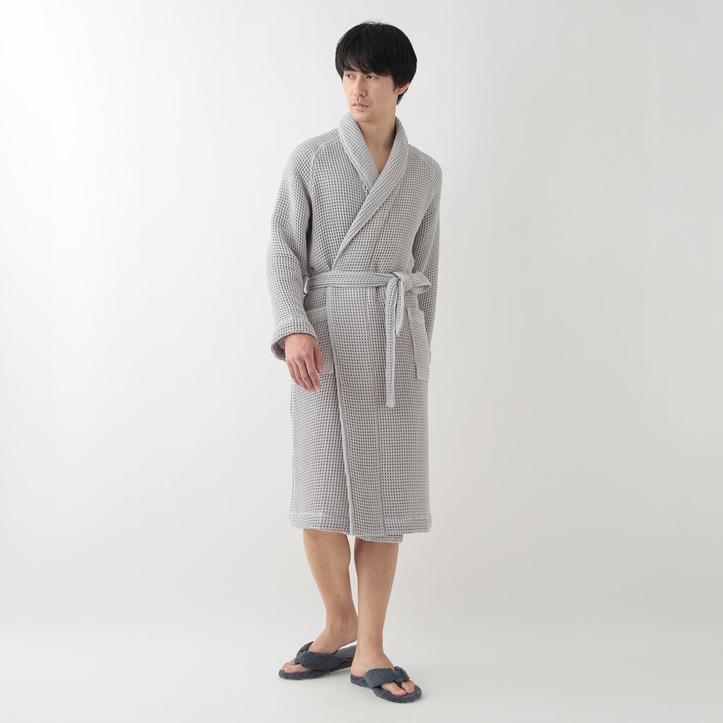 Waffle Shawl Collar bath robe in Grey