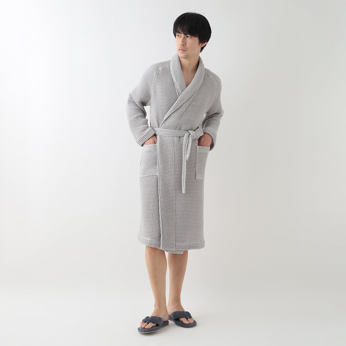 Waffle Shawl Collar bath robe in Grey
