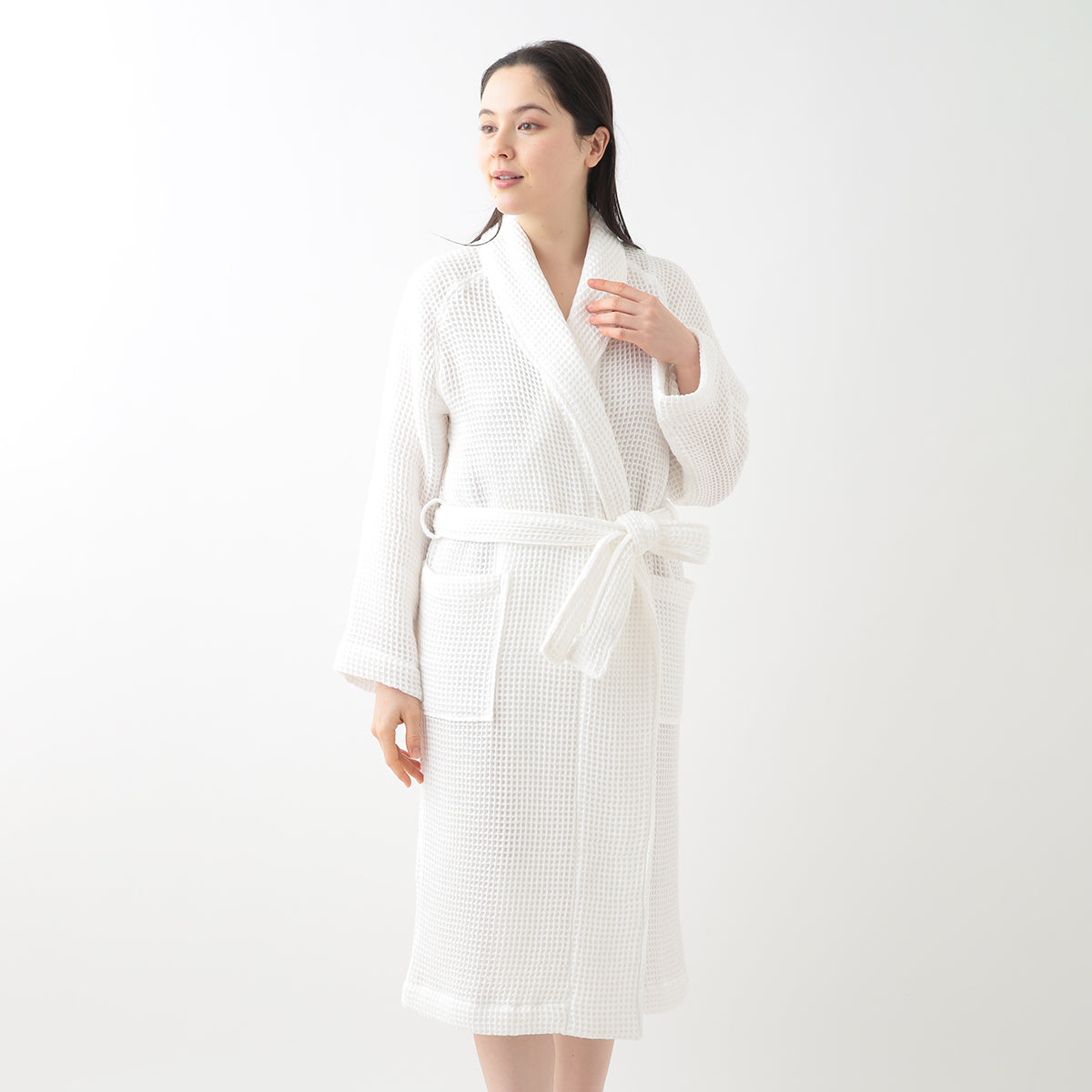 Waffle Shawl Collar bath robe in White
