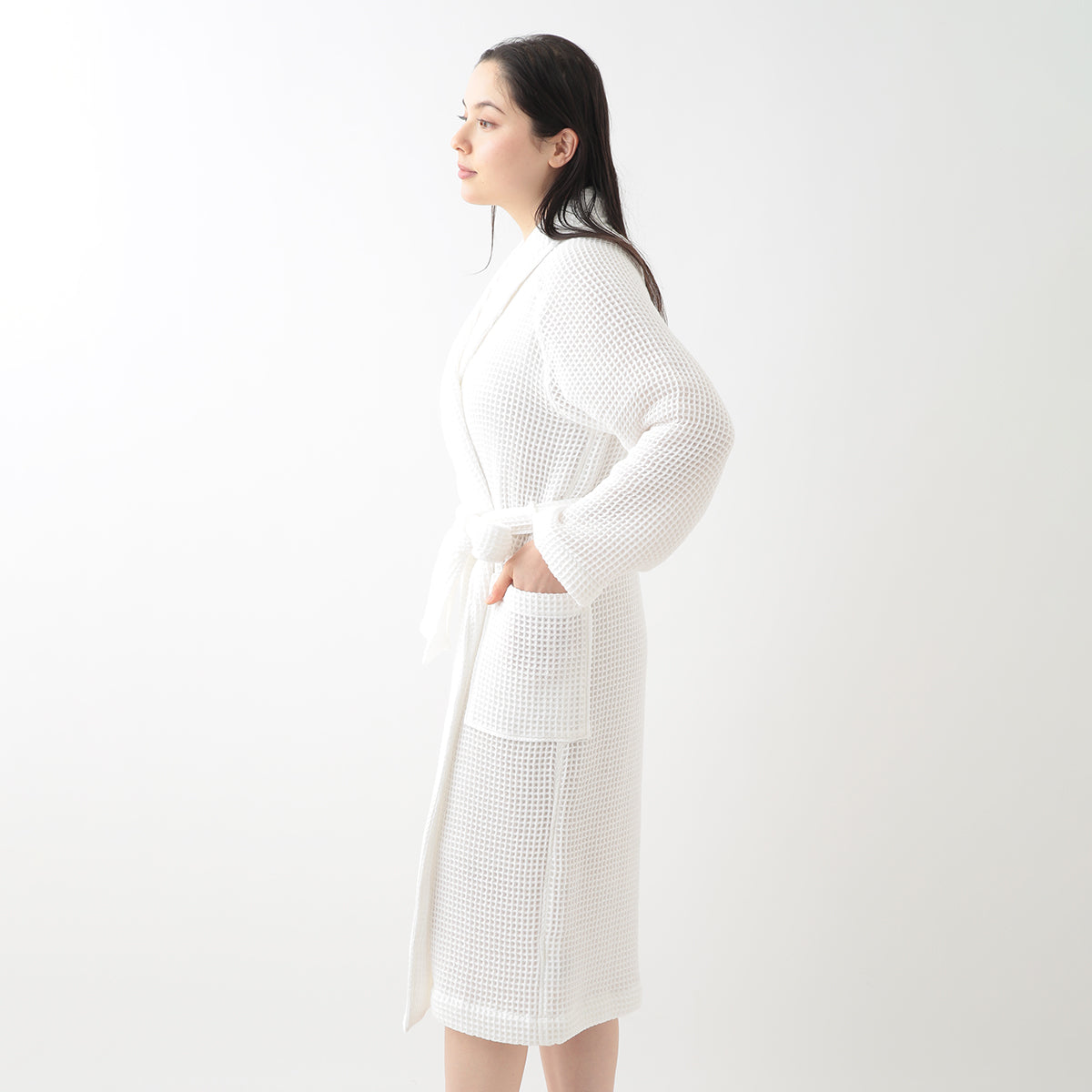 Waffle Shawl Collar bath robe in White