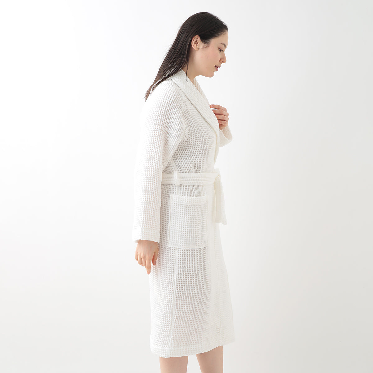 Waffle Shawl Collar bath robe in White