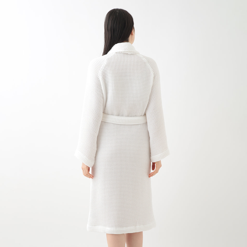 Waffle Shawl Collar bath robe in White