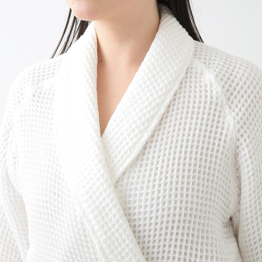Waffle Shawl Collar bath robe in White