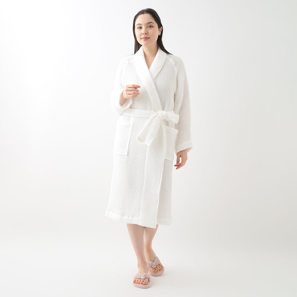 Waffle Shawl Collar bath robe in White