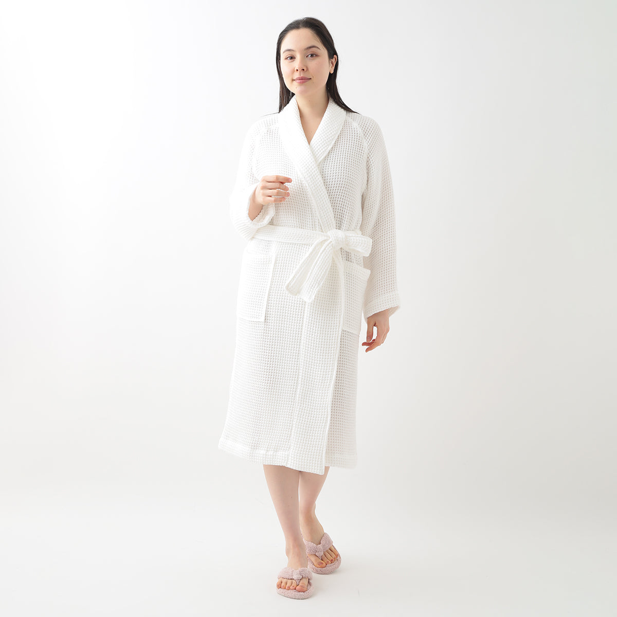 Waffle Shawl Collar bath robe in White
