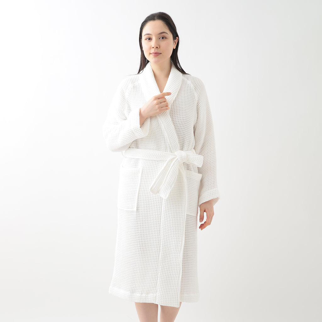 Waffle Shawl Collar bath robe in White