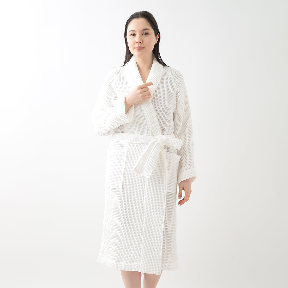 Waffle Shawl Collar bath robe in White