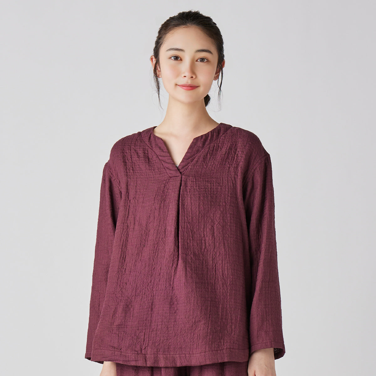 Marshmallow Gauze pullover in Dark Red