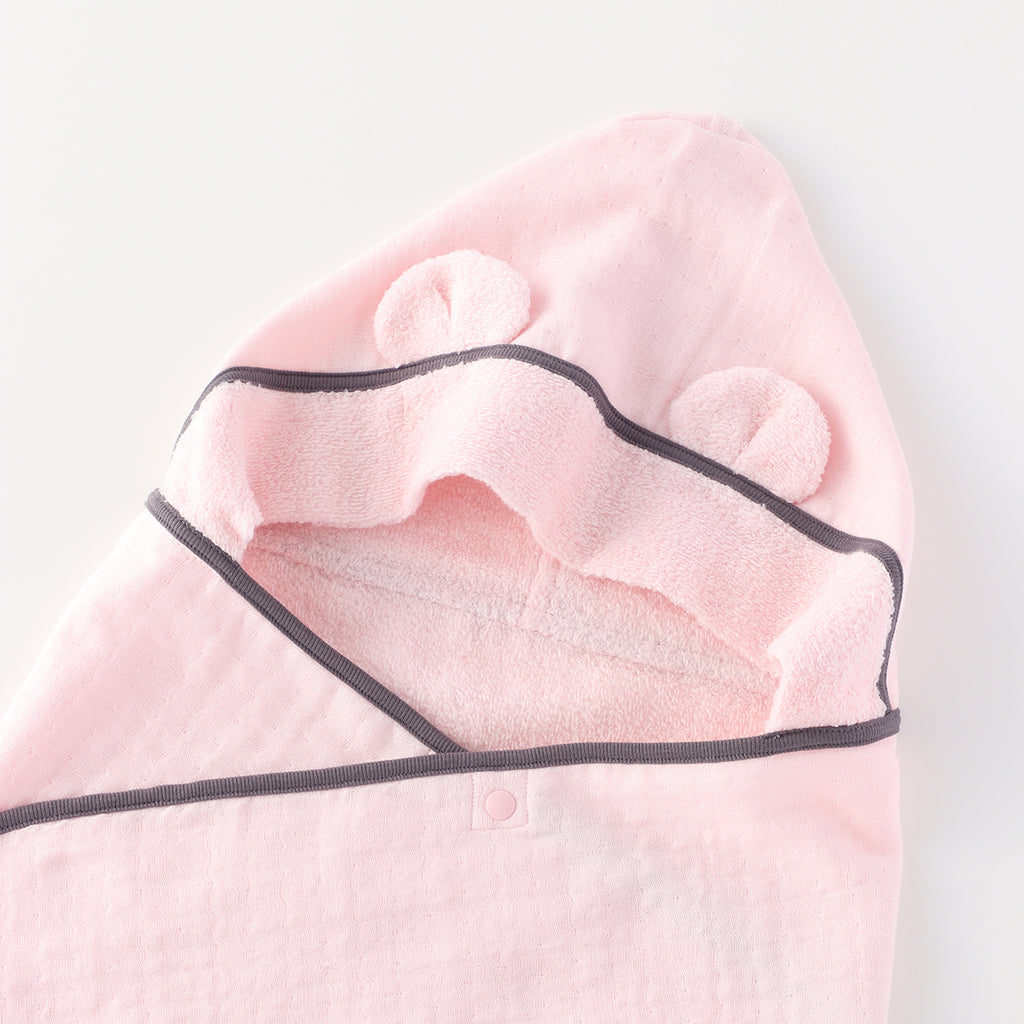 Marshmallow Gauze & Pile hooded baby bath towel in Pink